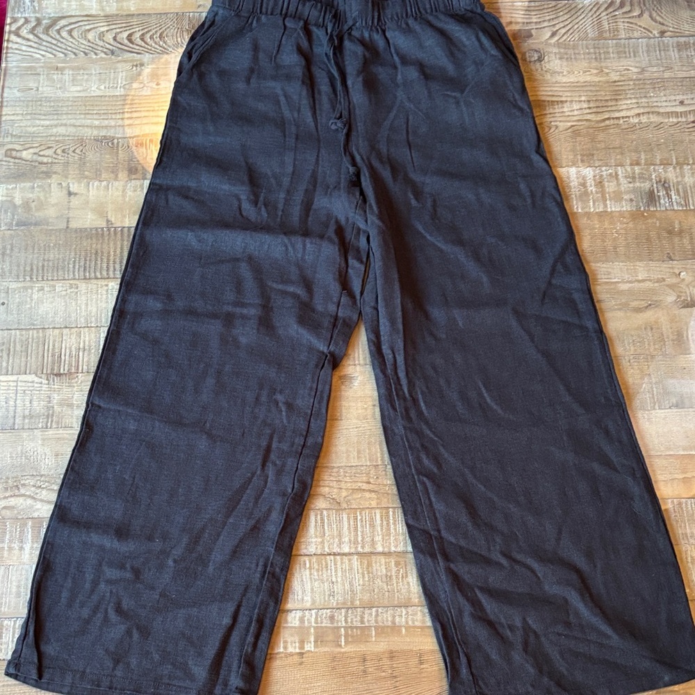 Linen blend black light weight pants